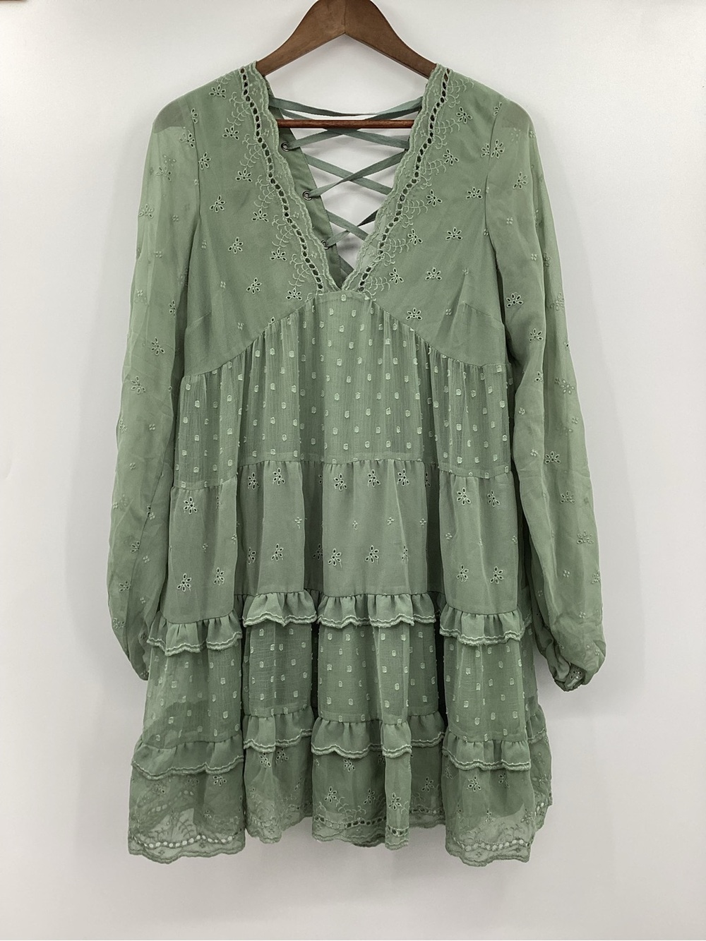 ASOS Maternity Sage Green Lace-Up Tiered Mini Dress
